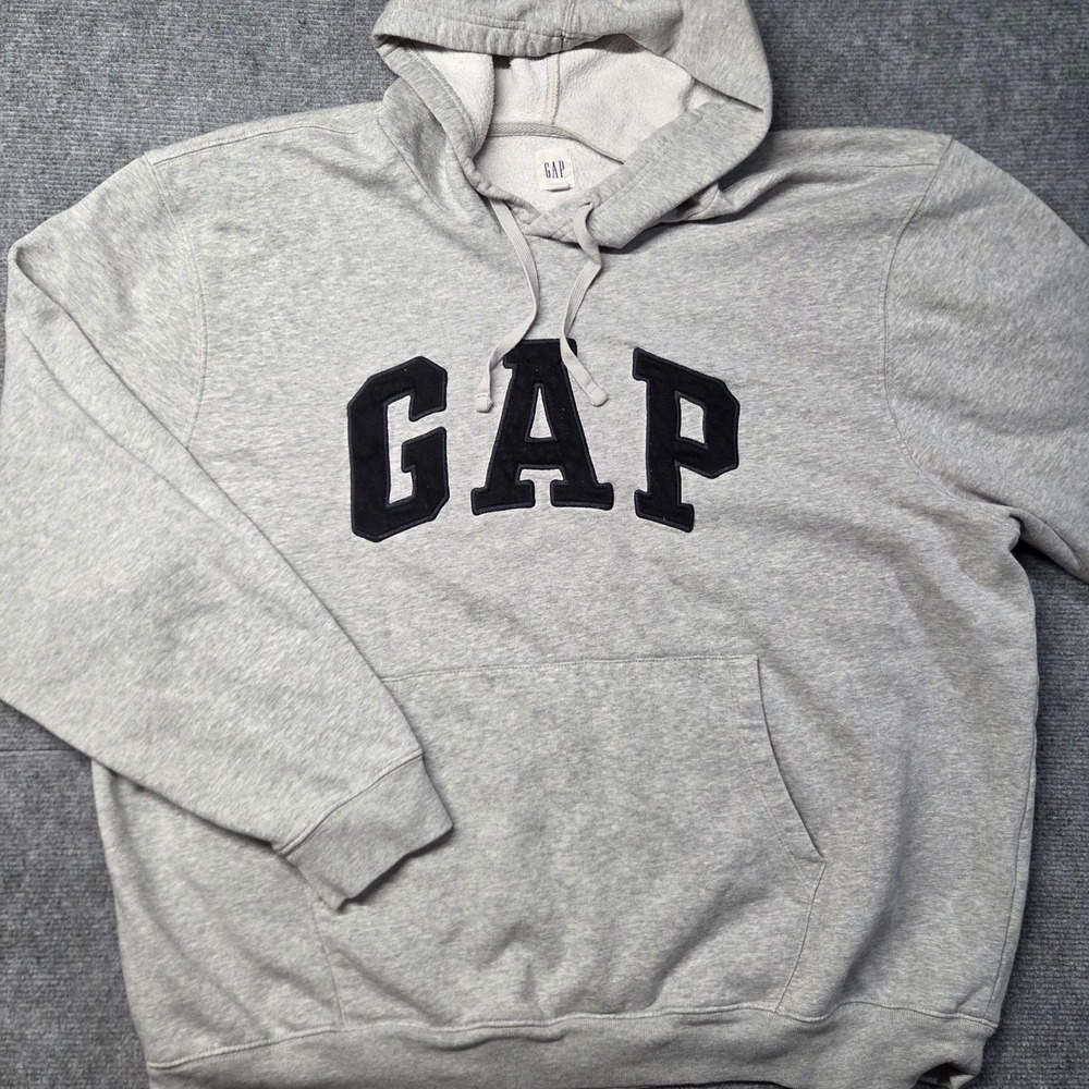 Gap Arch Logo Hoodie Mens XXL Light Heather Grey Pullover Fleece Sweatshirt